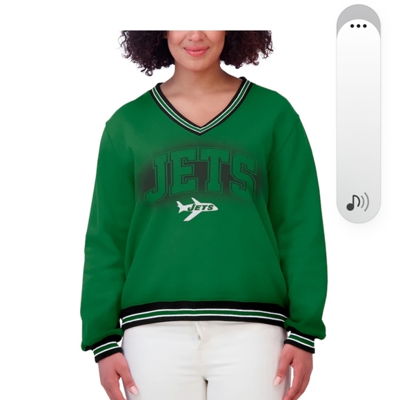 Green Jets V-Neck Sweatshirt Green New. - Picture 8 of 10